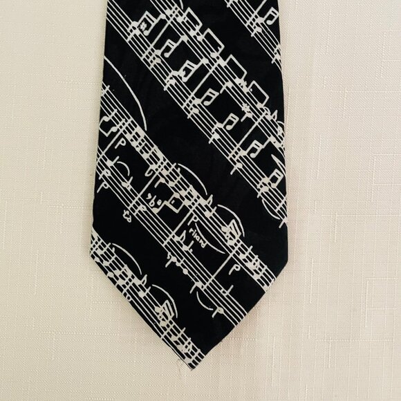 Steven Harris Handmade Music Notes Mens Necktie Black and White 61" x 3.5" - Picture 1 of 6